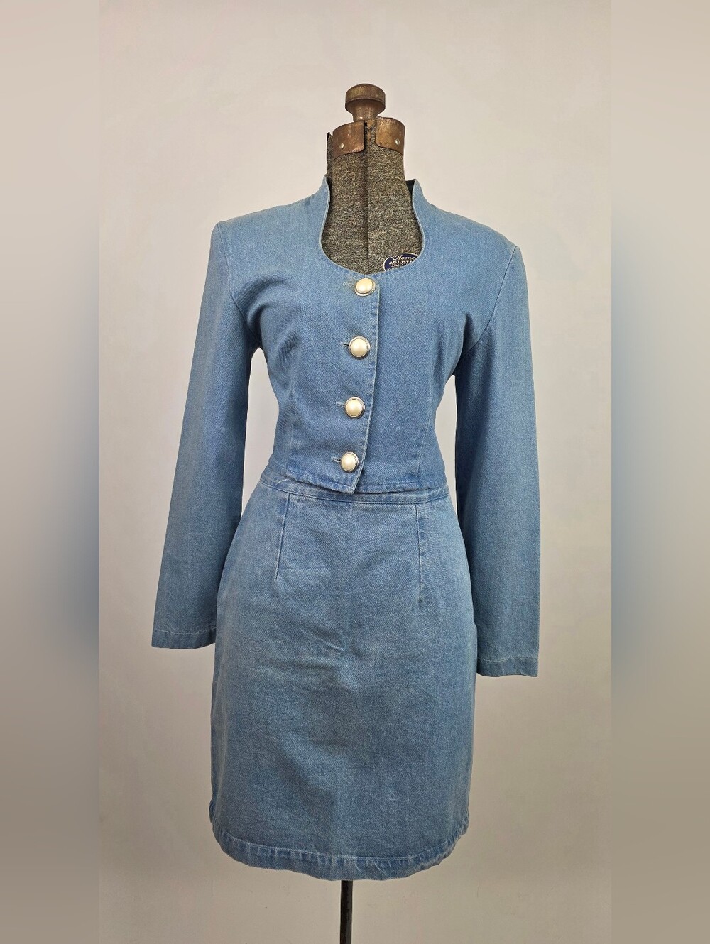 My Michelle Vintage 80's Women's 2-Piece Denim Longsleeve Top & Skirt Set 9/10